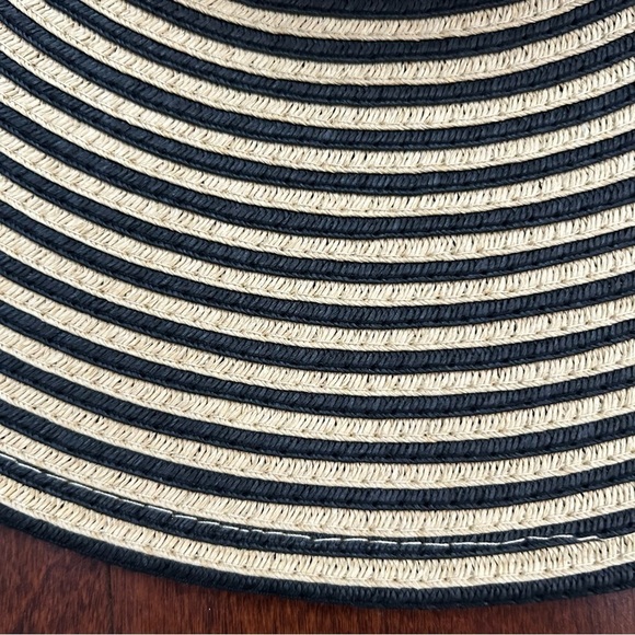 Papillon Extra Wide Brim Striped Sun Hat in Black and Tan, 100% Paper, OS - Picture 10 of 16